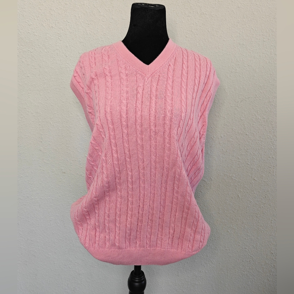 Alan Flusser Pink V-Neck Cable Sweater